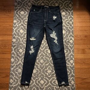 SO Women's Distressed Dark Blue Skinny Jeans